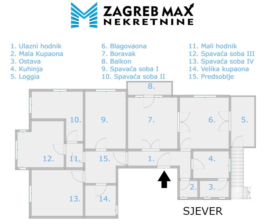 Zagreb - VRHOVEC Prostran 6soban stan 187 m2 + 2 garaže 34 m2, 1. kat, loggia, balkon, odlična lokacija