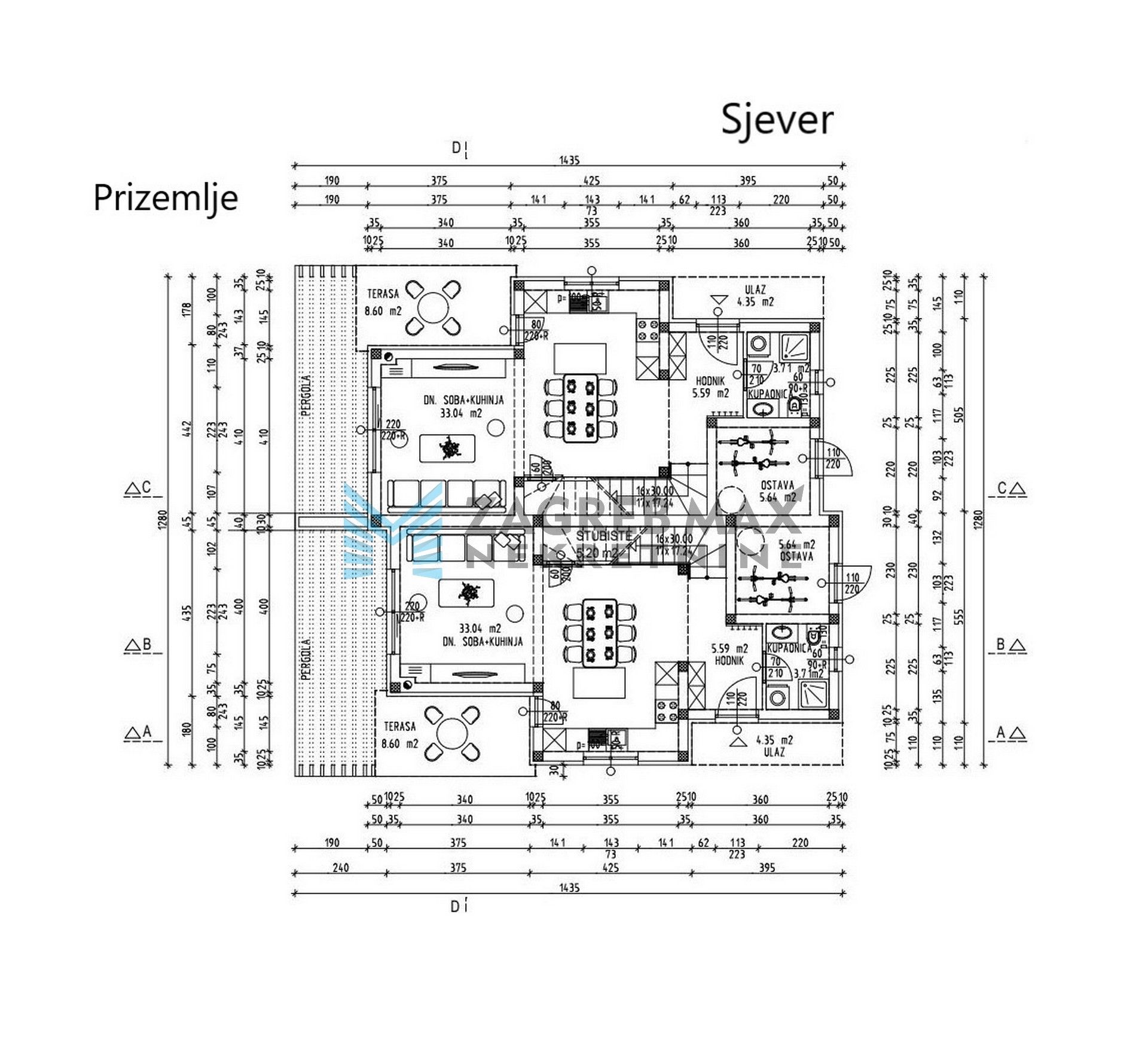 Zagreb - PETROVIJA – dvojna kuća, roh-bau, 252 m2 okućnice, 2 bazena, 4 VPM